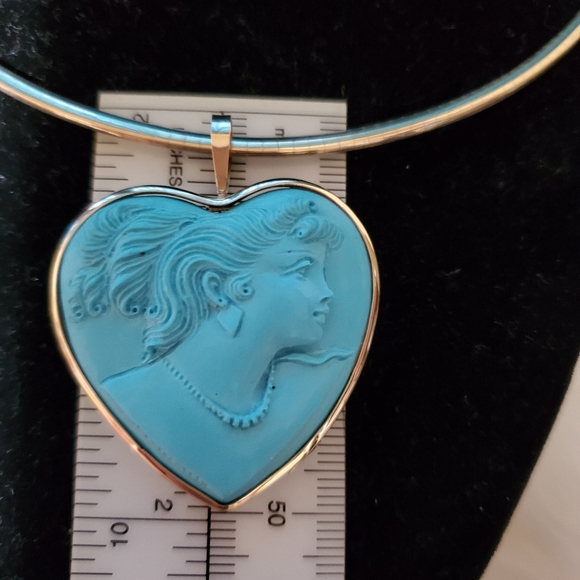 14k Y Gold Persian Turquoise Cameo brooch/pendant - Picture 3 of 8